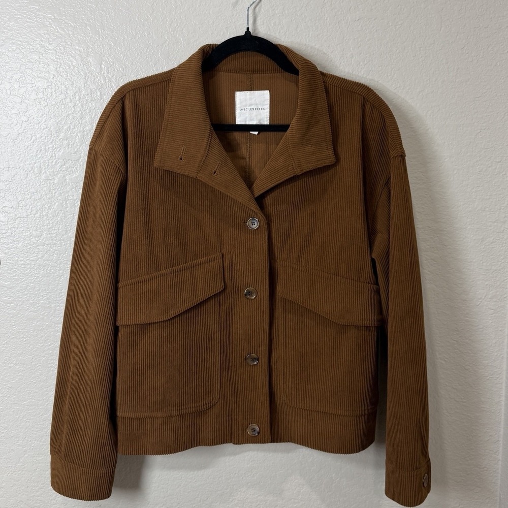 Avec Les Filles Brown Corduroy Boxy Jacket Flap Pockets Boho Minimalist LG EUC